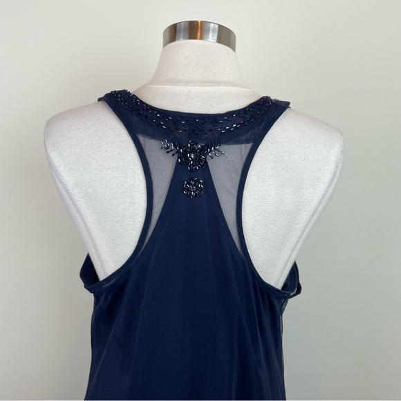American Eagle Outfitters Navy Blue Beaded Sheer Floral Dress Women XL - Picture 7 of 11